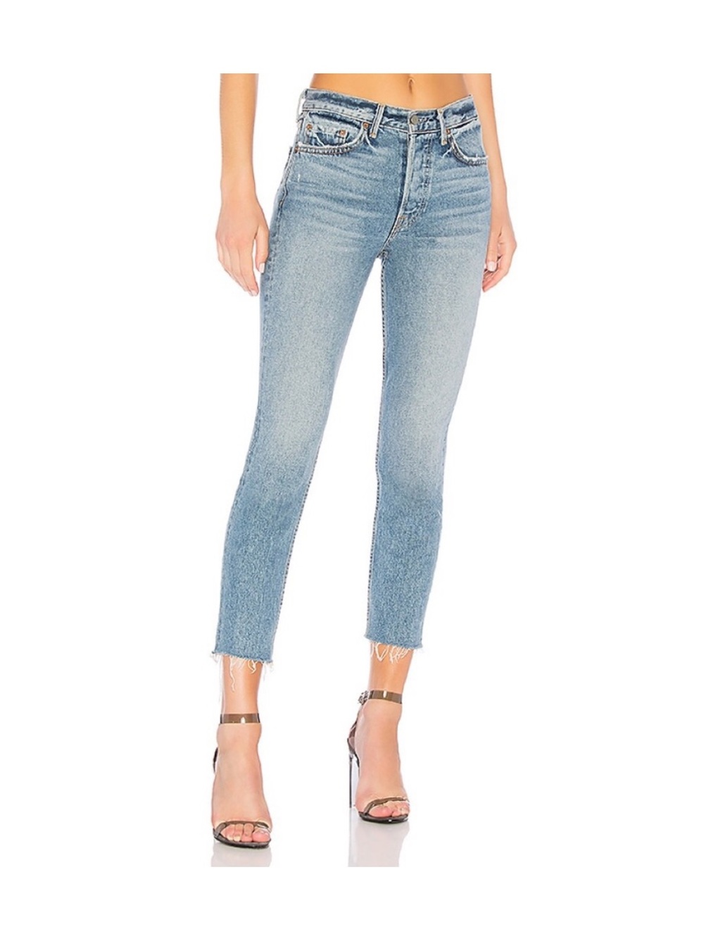 GRLFND Karolina high rise skinny crop jeans raw hem distressed button fly 26